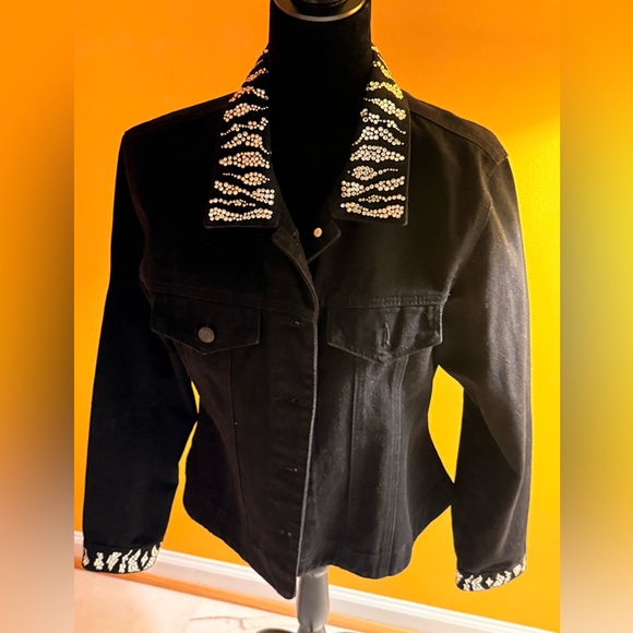 Black denim Jacket Rhinestone Embellished